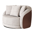 Poltrona Giratória 122cm Mercy Courino Marrom | Linho Off Whi